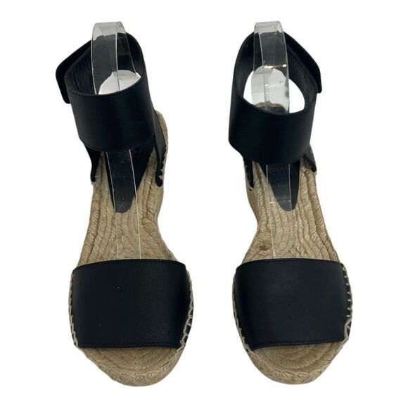 Vince Womens Size 7 Sophie Black Leather Wedge Espadrilles Simona Sandal - Picture 3 of 9